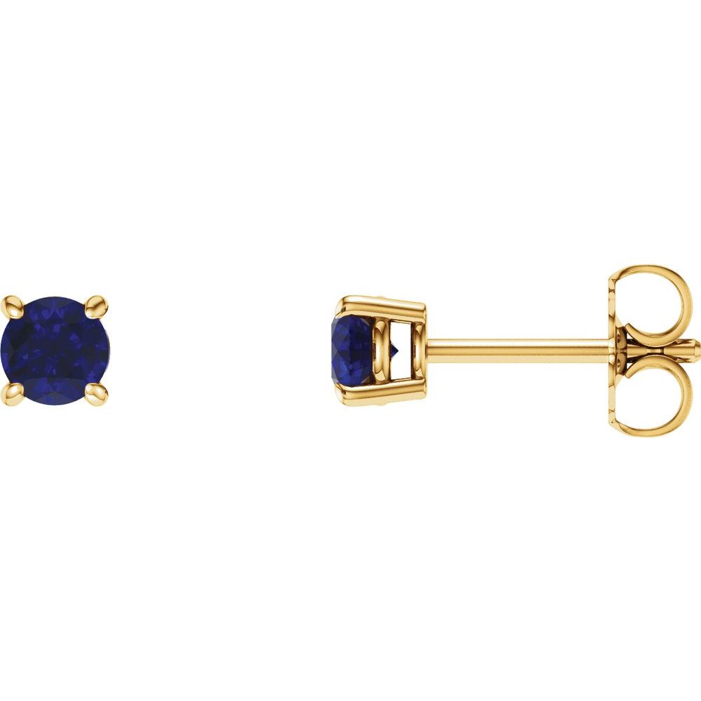 14K Yellow Lab-Grown Blue Sapphire Stud Earrings