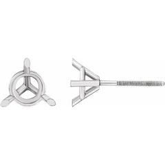 Platinum 8 mm Round 3-Prong Cocktail-Style Earring Mounting