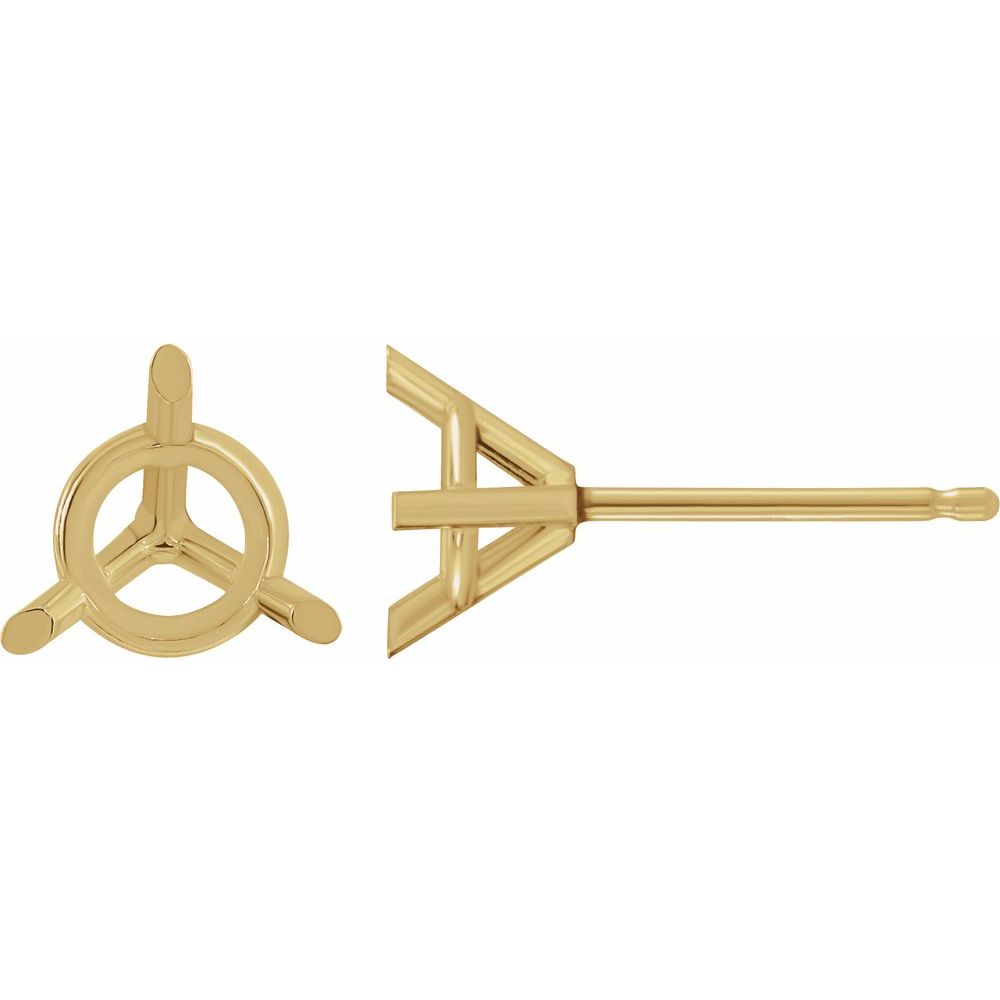 10K Yellow 3.5 mm Round 3-Prong Cocktail-Style Earring Mounting