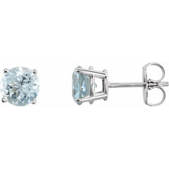 14K White Natural Aquamarine Stud Earrings