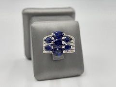 Colleen Lopez Sterling Silver Oval Sapphire Cluster Ring, Size 7