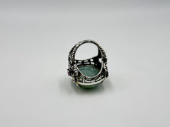 Jade of Yesteryear Sterling Silver Jade & Pink Corundum Ring, Size 7