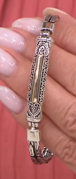 Bali RoManse Sterling Silver &18K Byzantine Chain Bar Bracelet, 6-3/4" (6" Fit)
