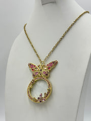 Colleen Lopez Goldtone "My Favorite Things" Butterfly Magnifying Glass Drop Necklace, 38" +3"