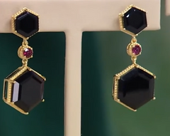 Rarities Sterling Silver Goldclad Onyx Hexagon Drop Earrings