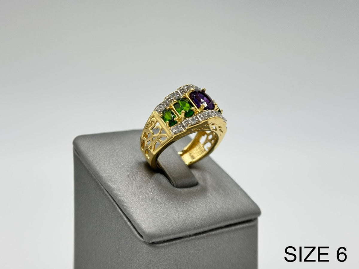 Colleen Lopez Sterling Silver Goldclad Oval Amethyst & Chrome Diopside Ring Size 6 | Elegant Statement Design