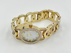 Bellezza Bronze Pave CZ & Pearl Dial Interlocked Watch,