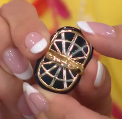 Rarities Sterling Silver Goldclad Faceted Onyx, Turquoise & White Zircon Oval Ring, Size 6