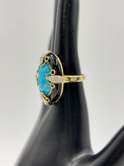 Heritage Gems Serling Silver Goldclad Kingman turquoise & Onyx Art-Deco ring, Size 5