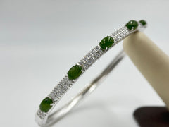 Jade of Yesteryear Sterling Silver Jade Oval Jade Bangle Bracelet, 7-3/4"