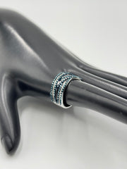 Colleen Lopez Sterling Silver Blue Diamond Cross-Over Ring Size 6 | Elegant Modern Design