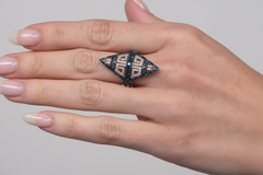 Rarities Sterling Silver 1cttw Blue & White Diamond "Tattoo" Ring, Size 5