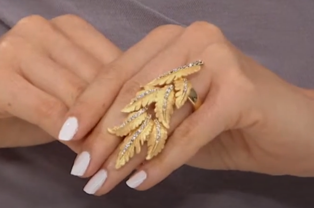 RFM Goldtone Crystal Leaf-Design Knuckle Ring, Size 5