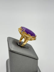 Jade of Yesteryear Sterling Silver Goldclad Emerald-Cut Purple Jade Ring, Size 5