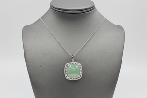 Jade of Yesteryear Square Green Jade & Cubic Zirconia Pendant Necklace, 18"