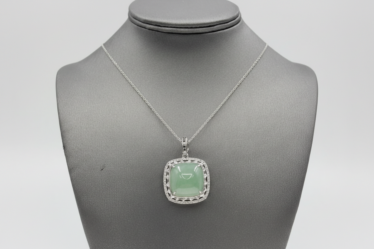 Jade of Yesteryear Square Green Jade & Cubic Zirconia Pendant Necklace, 18"