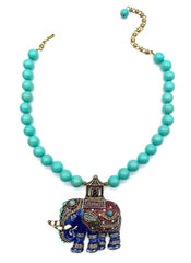 Heidi Daus "Parade" Beaded Crystal & Enamel Elephant Necklace, 18"