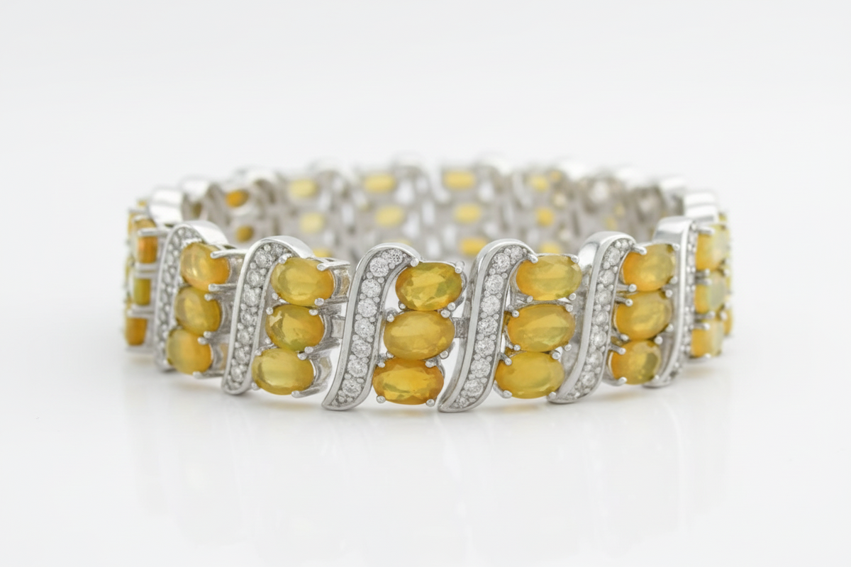 Colleen Lopez Sterling Silver Triple Ethiopian Opal & White Gemstone Tennis Bracelet, 7"