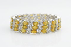 Colleen Lopez Sterling Silver Triple Ethiopian Opal & White Gemstone Tennis Bracelet, 7"