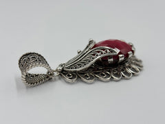 Ottoman Sterling Silver Raspberry Corundum Lead Pendant, 1-1/2"