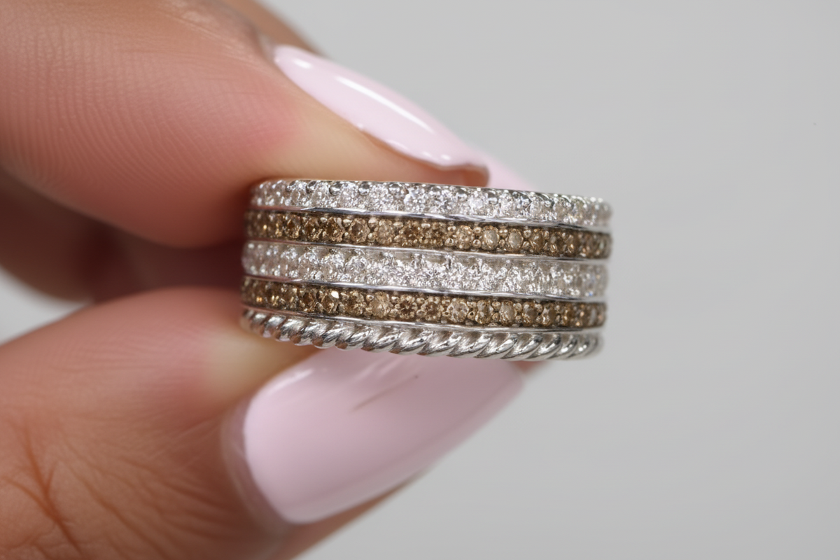 Colleen Lopez Sterling Silver 0.25ctw Champagne Diamond Rope Band Ring, Size 6
