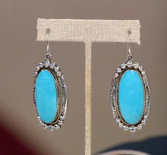 Chaco Canyon Sterling Silver Oval Kingman Turquoise  Drop Earrings