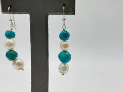 Jay King Sterling Silver Turquoise & Freshwater Pearl Beaded Drop Earrings 1”