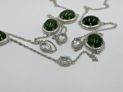 Jade of Yesteryear Sterling Silver Green Jade & Zircon Statin Necklace, 28"