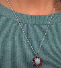 Paul Deasy Sterling Silver Opal, Garnet & White Topaz Pendant Necklace 18"