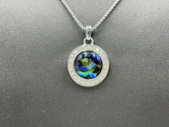 Colleen Lopez Stainless Steel Cabochon Abalone Pendant Necklace 18”