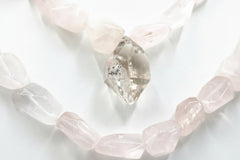 Herkimer Mines Sterling Silver Rose Quartz Double Station Necklace, 18"