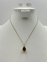 Rarities Fine Jewelry Sterling Silver Goldclad Cognac Quartz Pear Pendant Necklace 18”