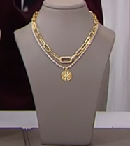 JK NY Tennis and Paperclip Chain "eye" Pendant Necklace 2piece Set, 13"+4"