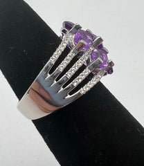 Colleen Lopez Silver Oval Amethyst & White Zircon 7-Stone Ring. Size 8