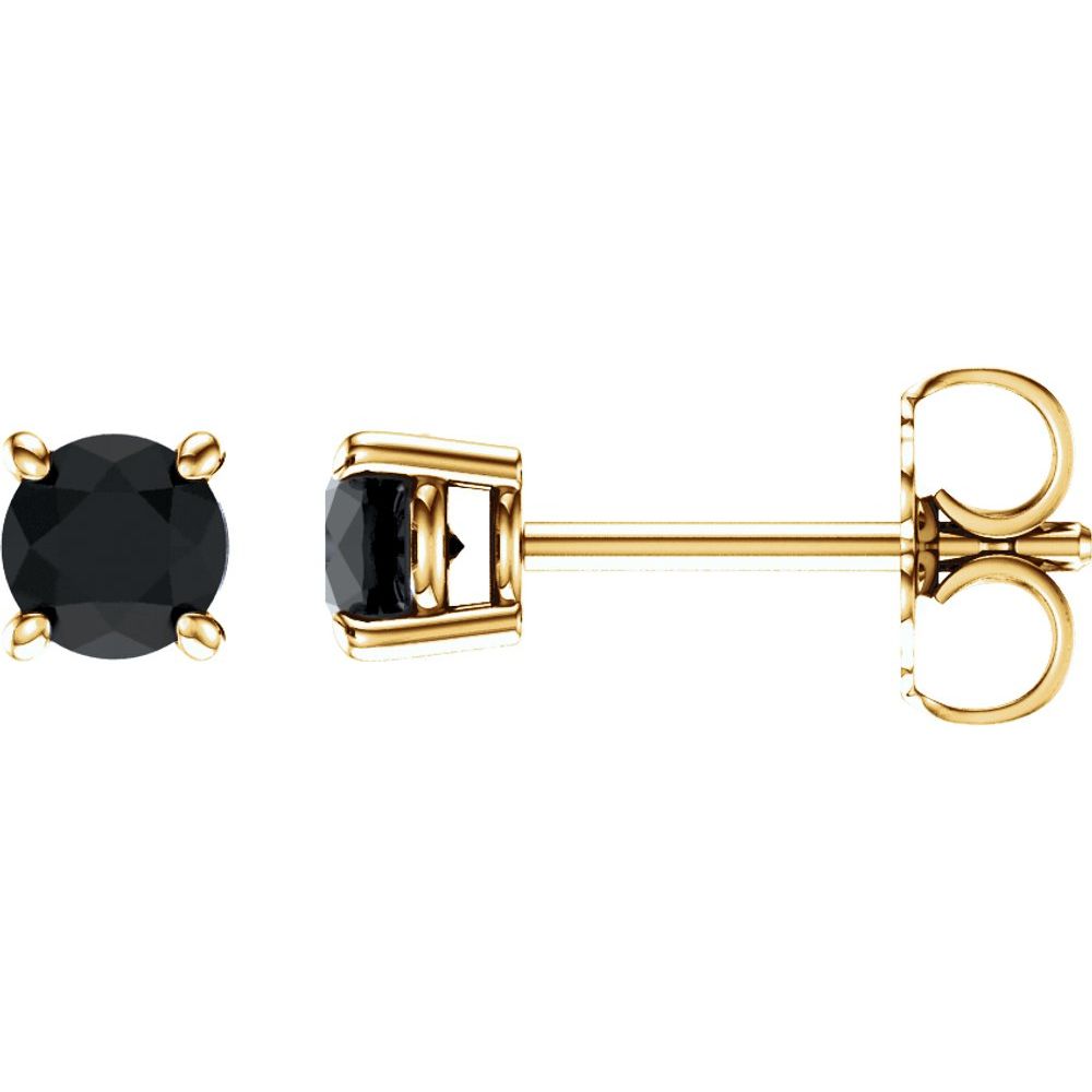 14K Yellow Natural Black Onyx Stud Earrings