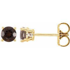 14K Yellow Natural Smoky Quartz Stud Earrings