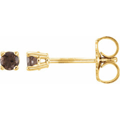14K Yellow Natural Smoky Quartz Stud Earrings