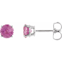 14K White Natural Pink Tourmaline Stud Earrings