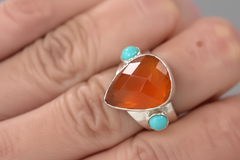 Jay King Sterling Silver Orange Mexican Opal & Campitos Turquoise Ring, Size 7