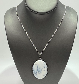 HSN Sterling Silver Dendrite Opal & Spinel Oval Pendant Necklace, 18"