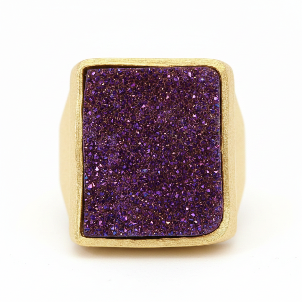 Rasa Living by Donna D'Cruz Drusy Quartz GoldPlated Sterling Silver Freeform Ring, Size 7