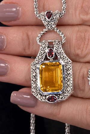 Bali Designs Sterling Silver & 18K Emerald-Cut Citrine & Garnet Pendant
