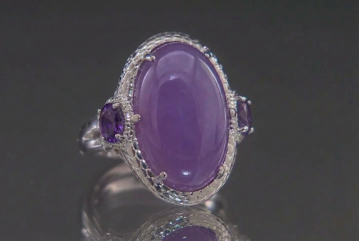 Jade of Yesteryear Sterling Silver Lavender Jade & Amethyst Ring