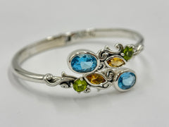 Artisan Crafted Sterling Silver Multi Stone Bypass Hinge Bracelet, 6-1/4"