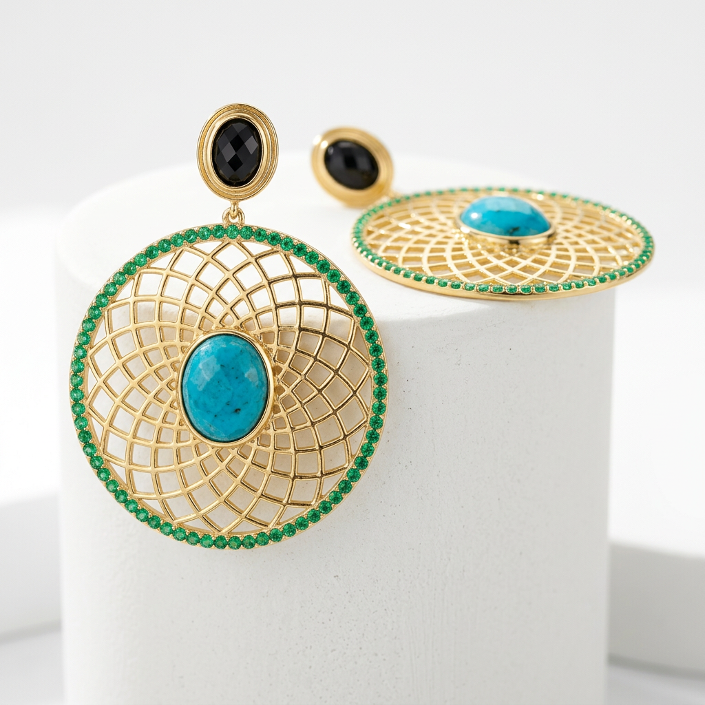 Rarities Sterling Silver GoldPlated Multi-Gemstone Medallion Drop Earrings