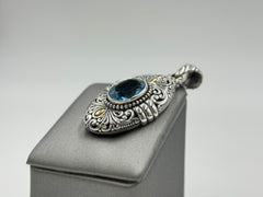 Bali Sterling Silver & 18K Gold Accents Blue Topaz Oval Pendant