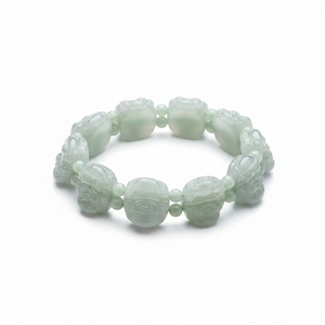 Jade of Yesteryear Carved "Buddha" Green Jade Stretch Bracelet