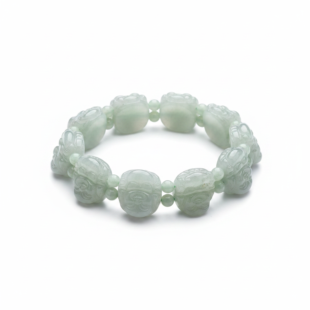 Jade of Yesteryear Carved "Buddha" Green Jade Stretch Bracelet