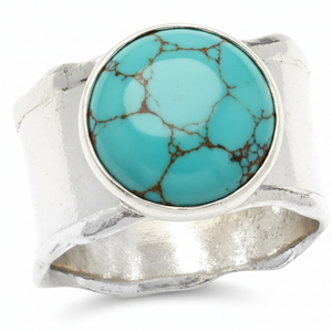 Israel Arts Sterling Silver Turquoise Cigar Band Ring, Size 9