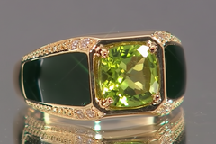 Paul Deasy Sterling Silver Goldclad  Peridot & White Zircon Enameled Ring, Size 6